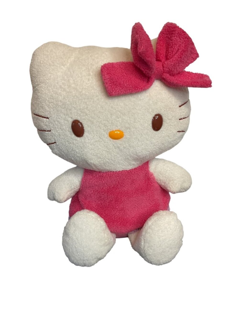 VTG Sanrio Hello Kitty Terry Cloth Plush Brown Eyes Dark Pink Bow Coquette Y2K